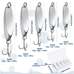 HESTYA silver spinner bait close-up showing ergonomic treble hooks for strong strikes