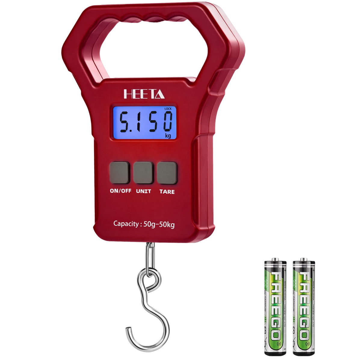 HEETA 110lb/50kg digital hanging fishing scale in red