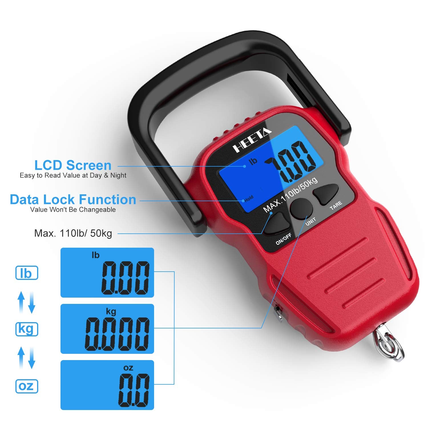 Measuring tape extended from HEETA fish scale for length measurement