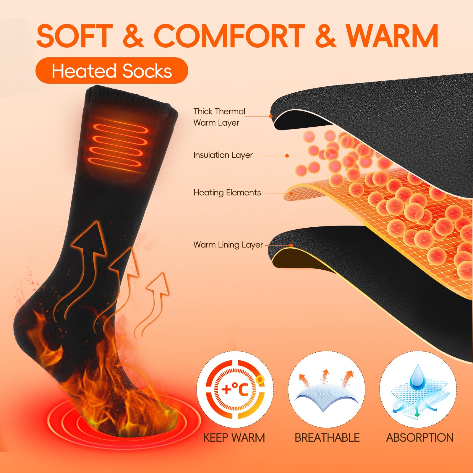 Hettluo heated socks battery pack visible enables long warmth