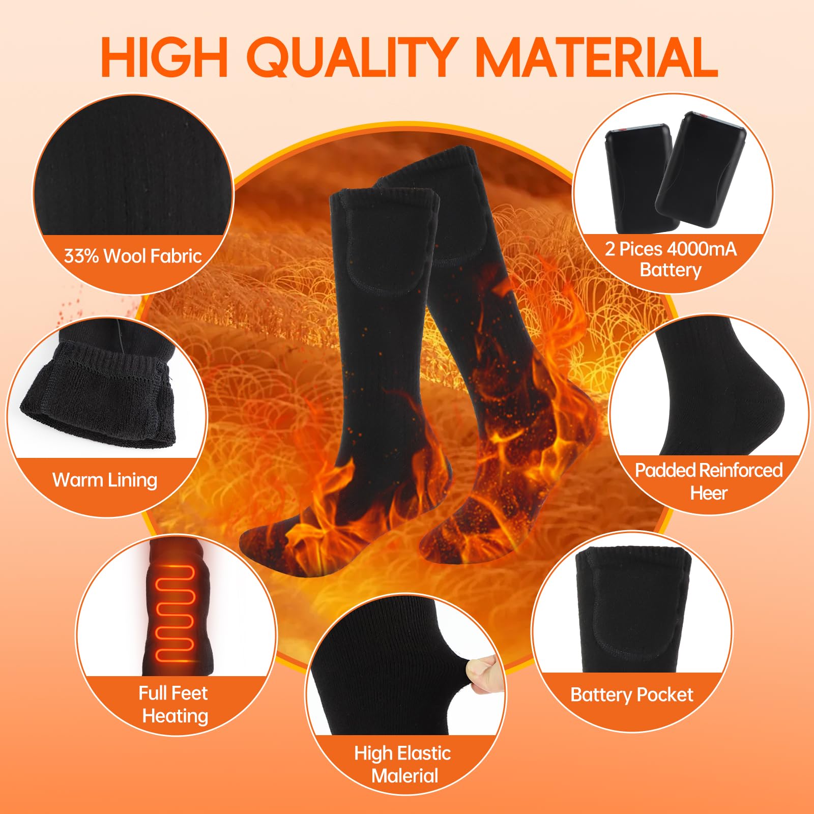 Hettluo heated socks soft polyester blend fabric for breathable warmth