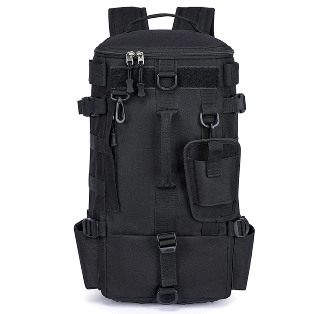 Hevio Fishing Backpack in black showing large interior capacity