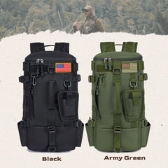 Backpack with two rod pockets and MOLLE webbing