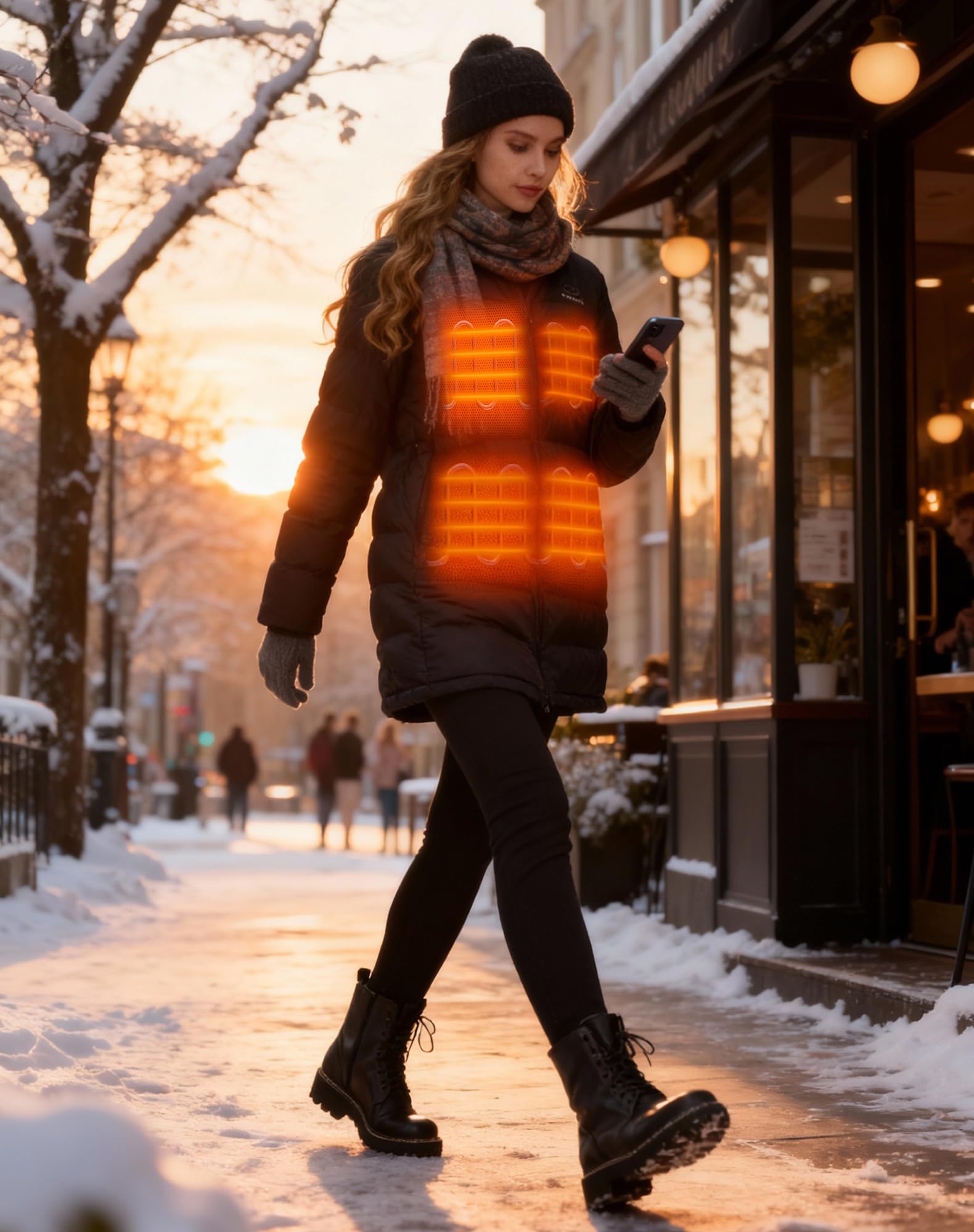 HEWINZE back heating zones provide even warmth across the torso.