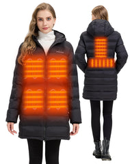 HEWINZE women's heated puffer coat front view for all-day outdoor warmth