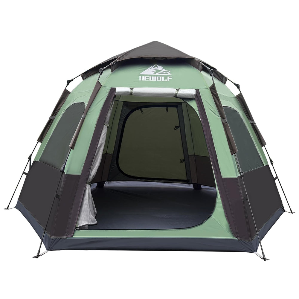 HEWOLF camping tent pop-up setup for quick shelter in outdoor trips.