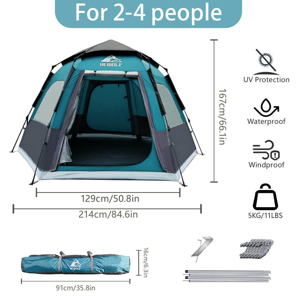 HEWOLF hexagonal dome design provides stability and roomy interior.