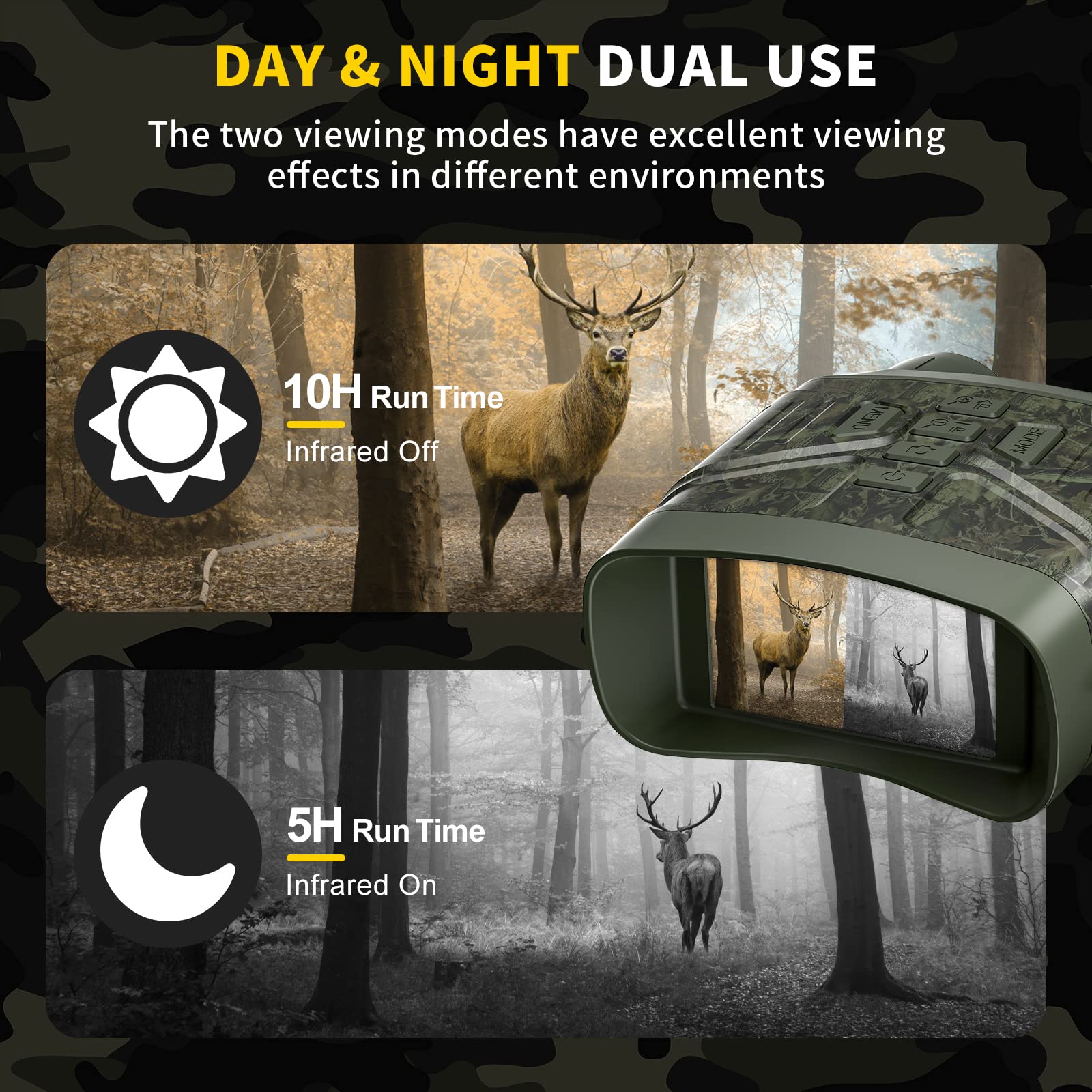 HEXEUM night vision goggles 36MP photos deliver sharp, high-detail nighttime memories.