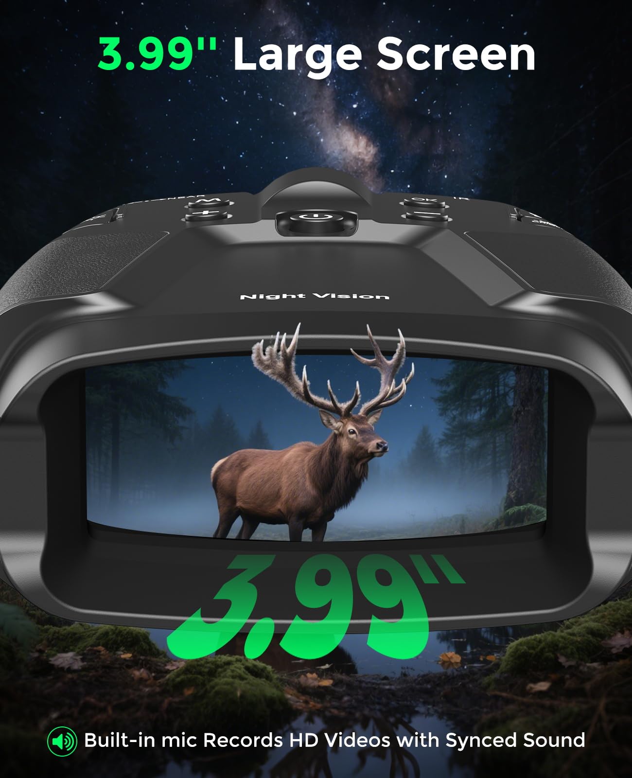 HEXEUM night vision goggles with 64GB card included for instant memory and sharing.