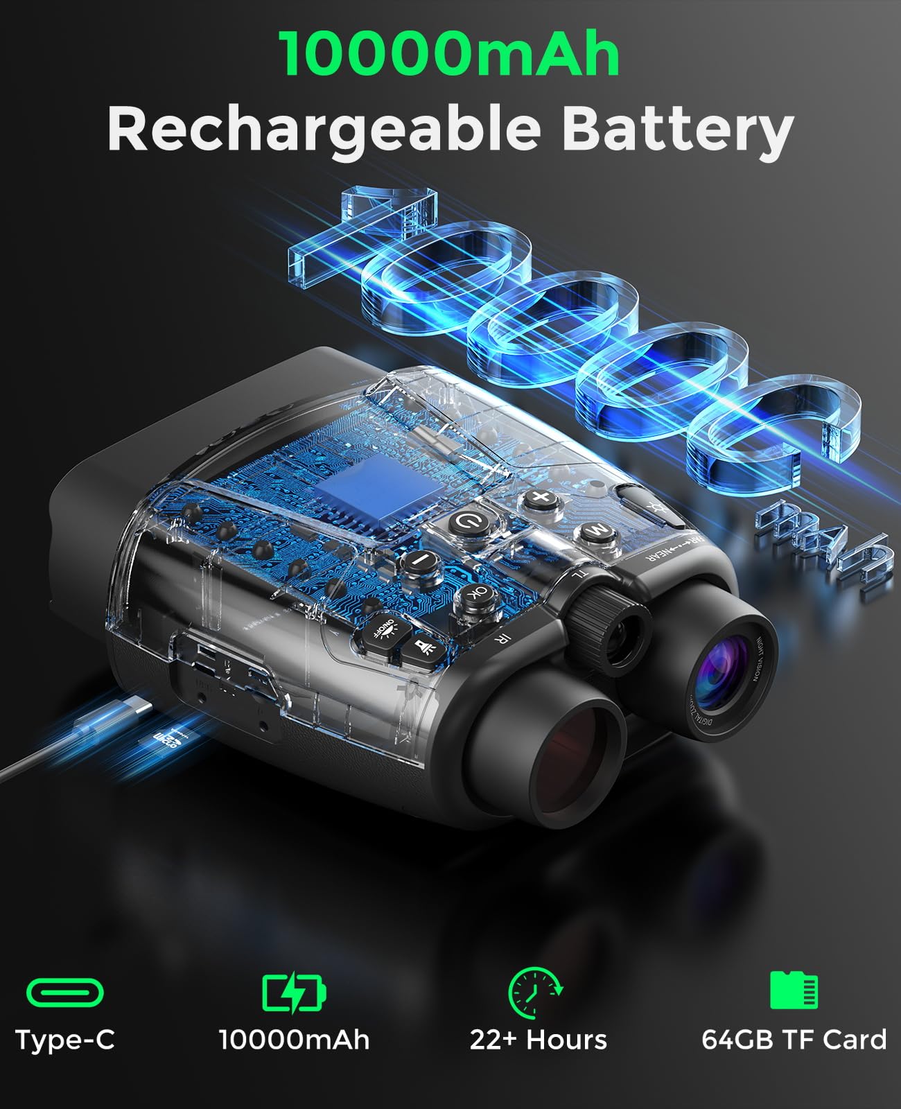 HEXEUM rechargeable 10000mAh battery for extended outdoor sessions.