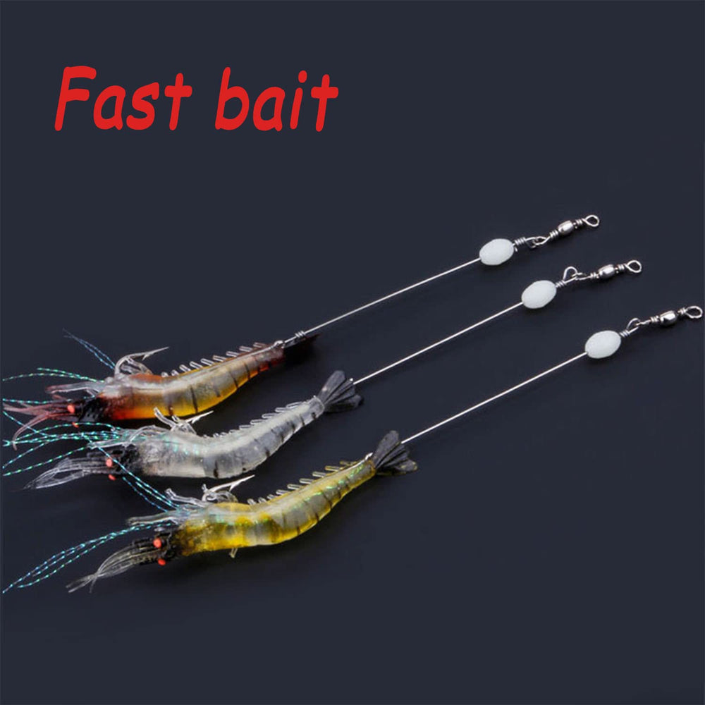 Luminous HEXJOZEI shrimp lure glowing in low light
