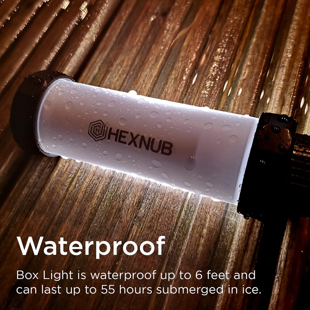 HEXNUB light attaches magnetically for hands-free use on metal coolers.