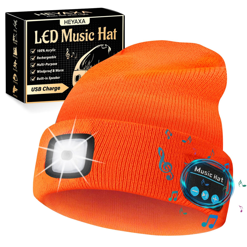 HEYAXA LED light mounted on beanie for night visibility during runs.