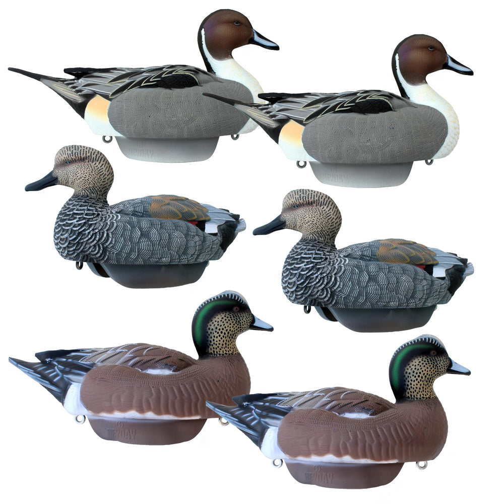 HEYDAY Puddler Pack ultralight drake pintail decoy glides quietly in water.