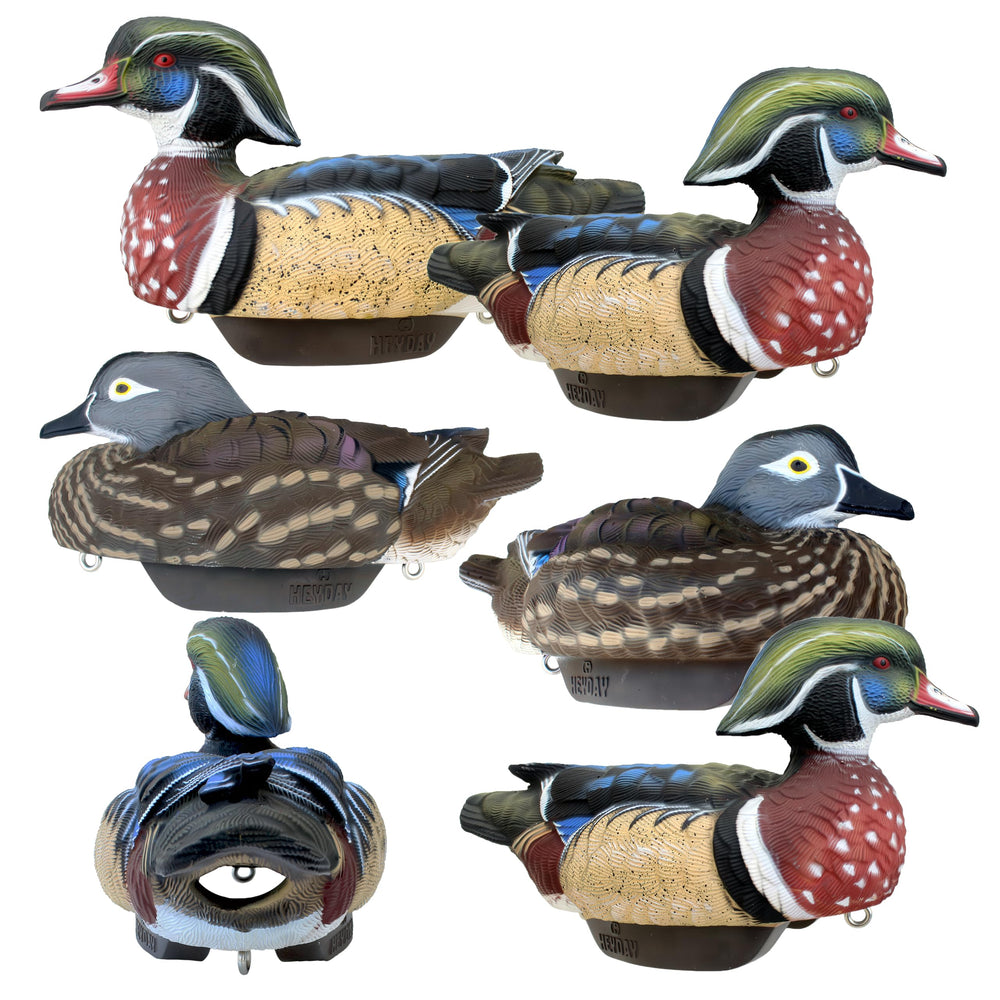HEYDAY Wood Duck Decoys UltraLight HydroFoam show ultralight construction for easy carry and quiet water setup