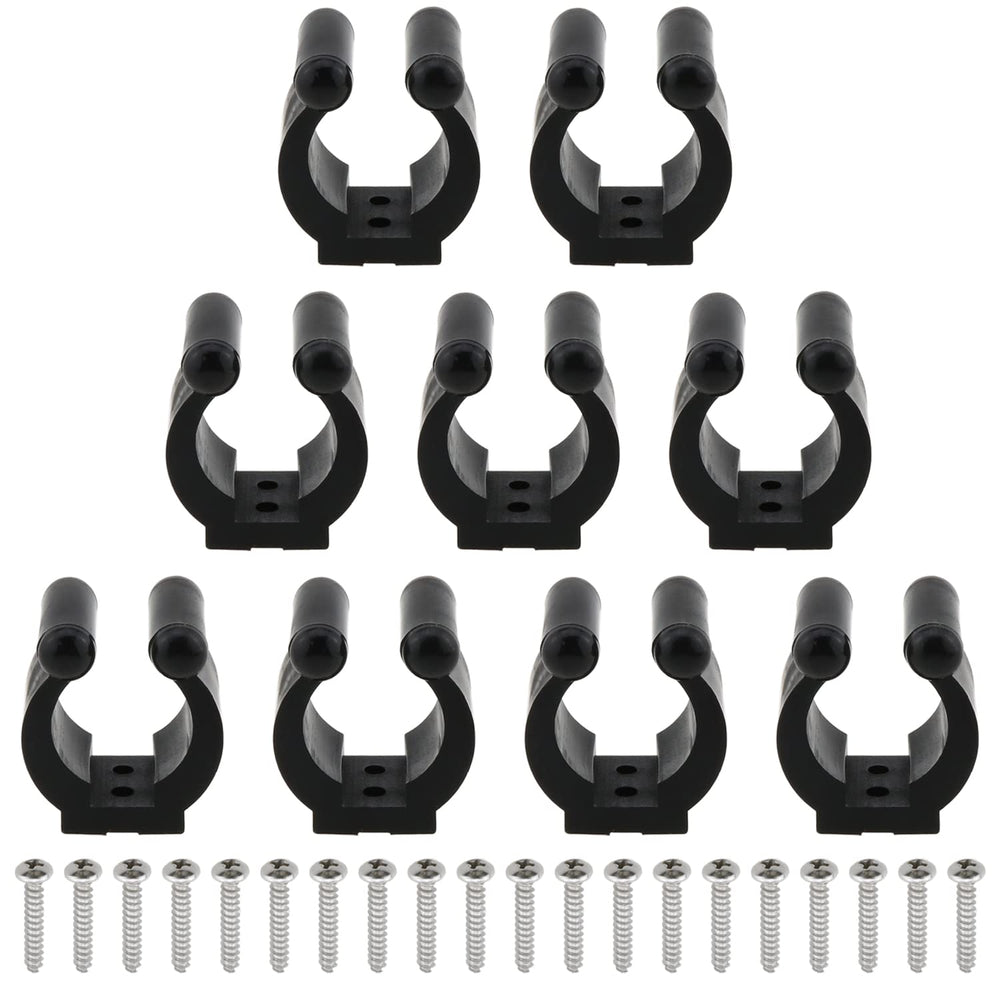 Heyous 10-piece fishing rod clip holder – black nylon plastic, front view