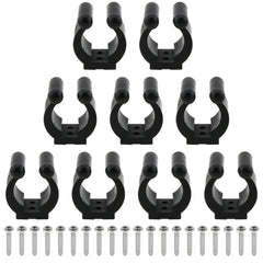 Heyous 10-piece fishing rod clip holder – black nylon plastic, front view