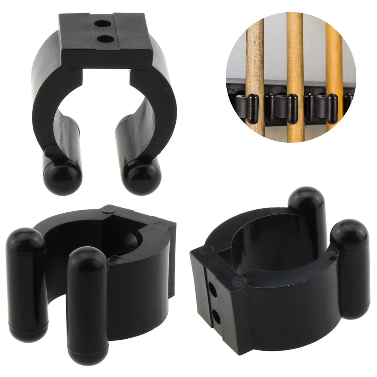Set of 10 clips with screws for fishing rod and billiards cues