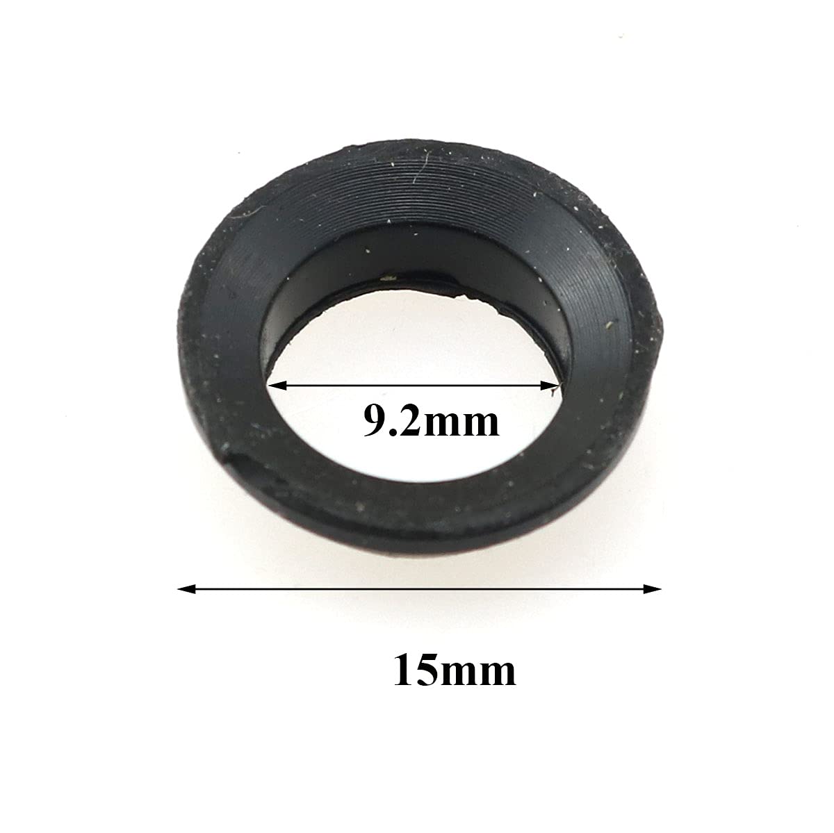 Close-up of rubber winding ring for rod construction, 10x15mm, black
