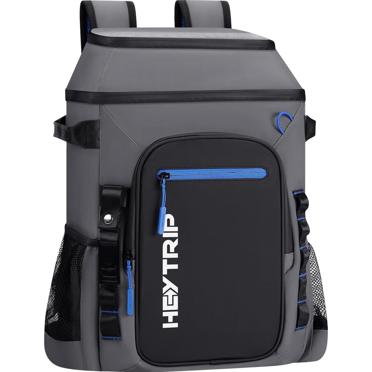 HEYTRIP cooler backpack front view showing large insulated main compartment for meals and drinks