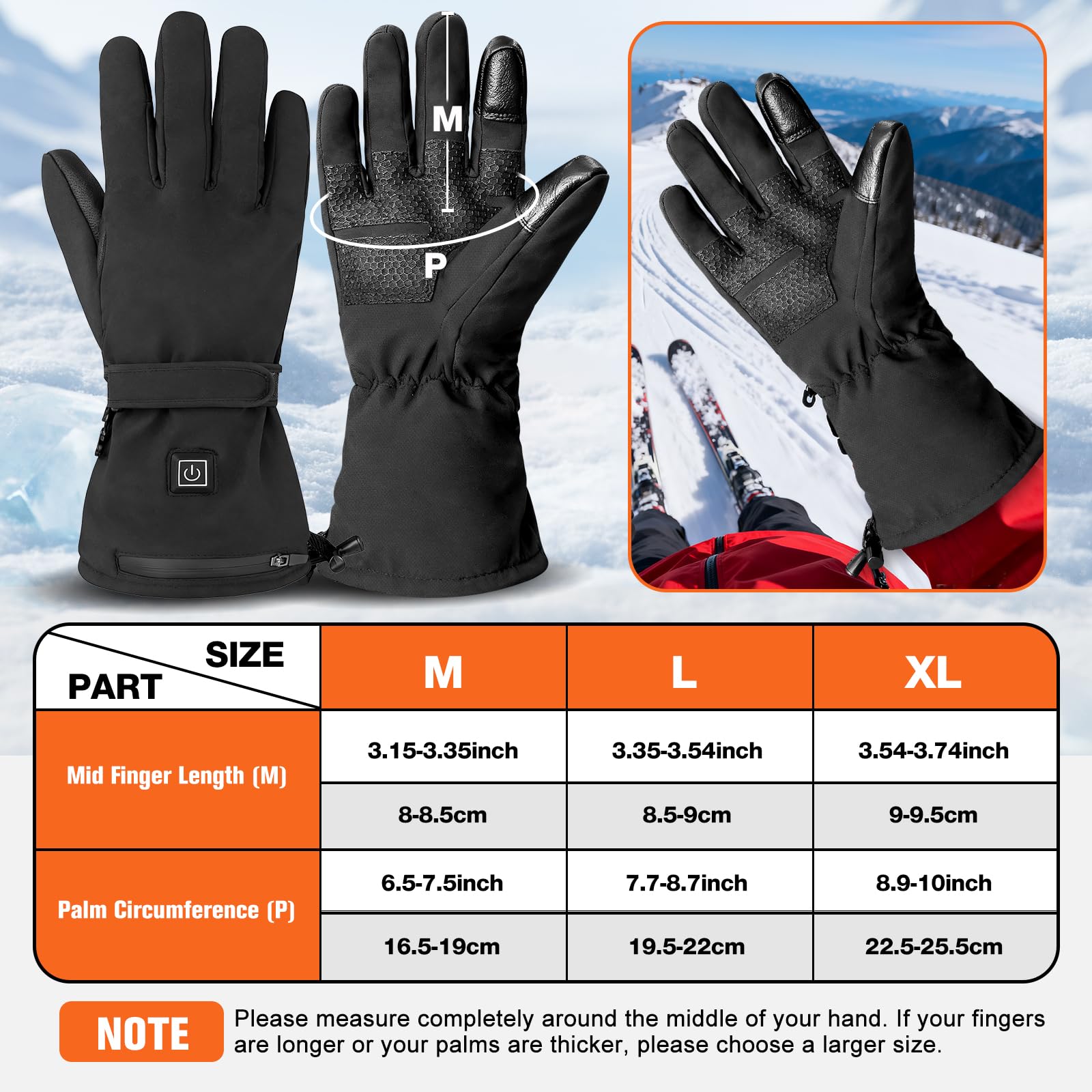 Hfshimlux heated gloves adjustable wrist strap for a snug, configurable fit.