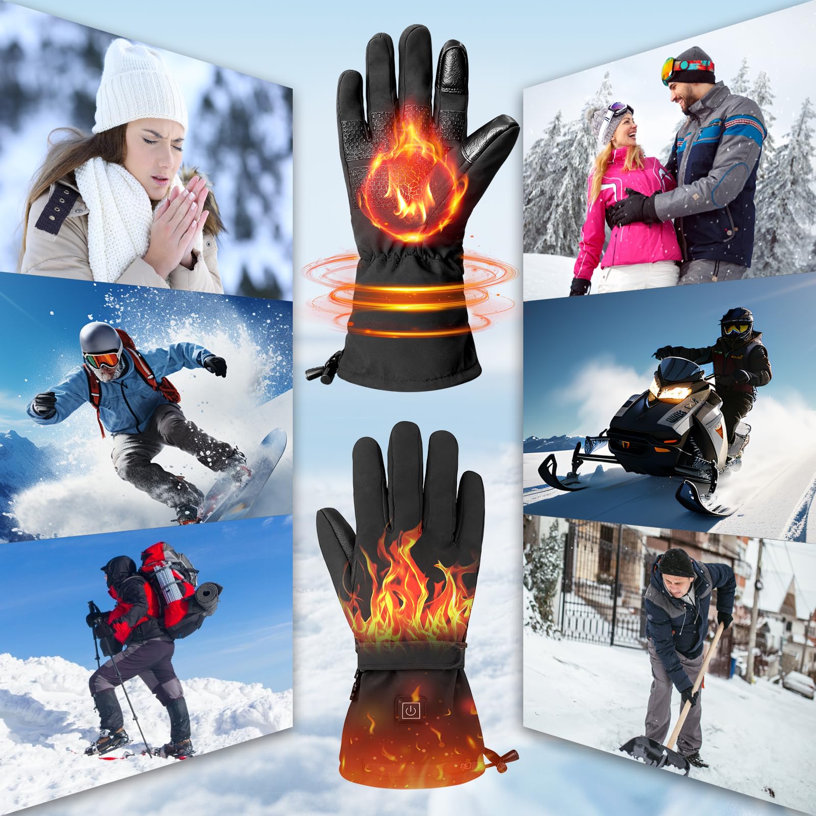 Hfshimlux heated gloves anti-loss buckle enables easy hanging and storage.