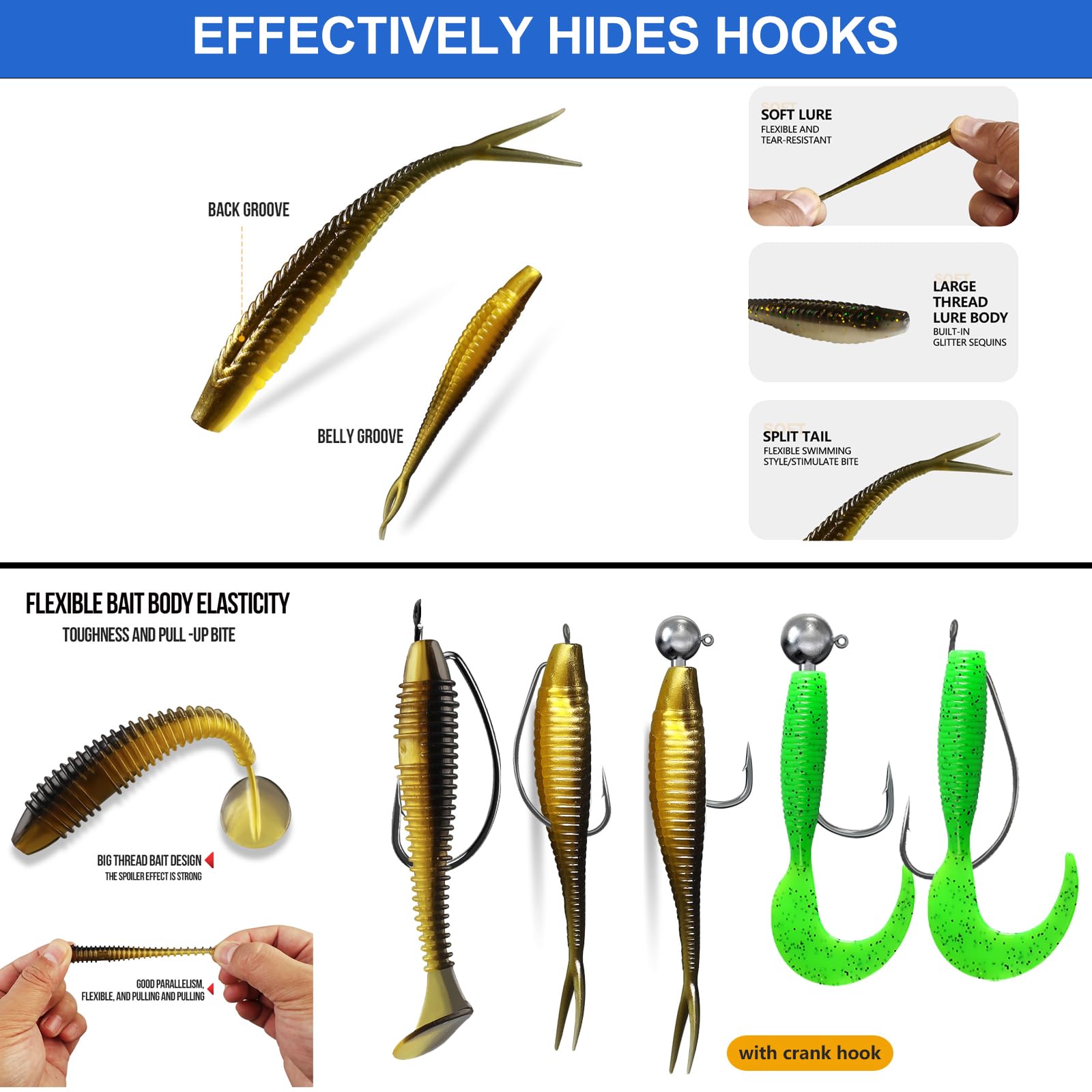 Glow beads and glow soft baits inside a portable tackle box