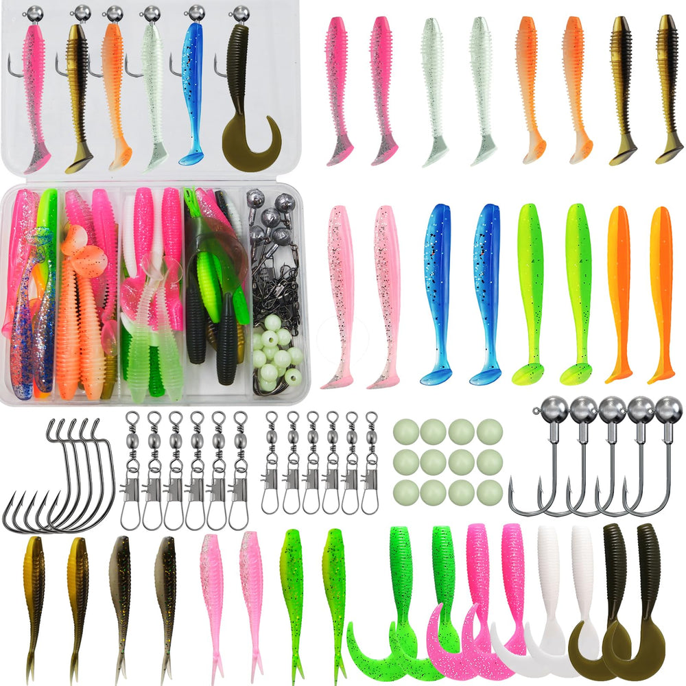 Hfuiqau Paddle Tail Swim Baits Kit cover with tackle box