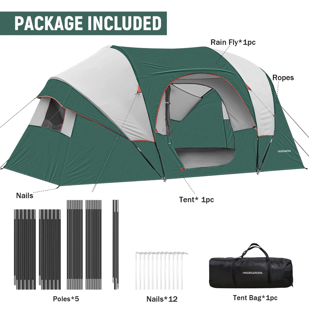HG HIKERGARDEN 10-person tent carry bag makes transport straightforward.