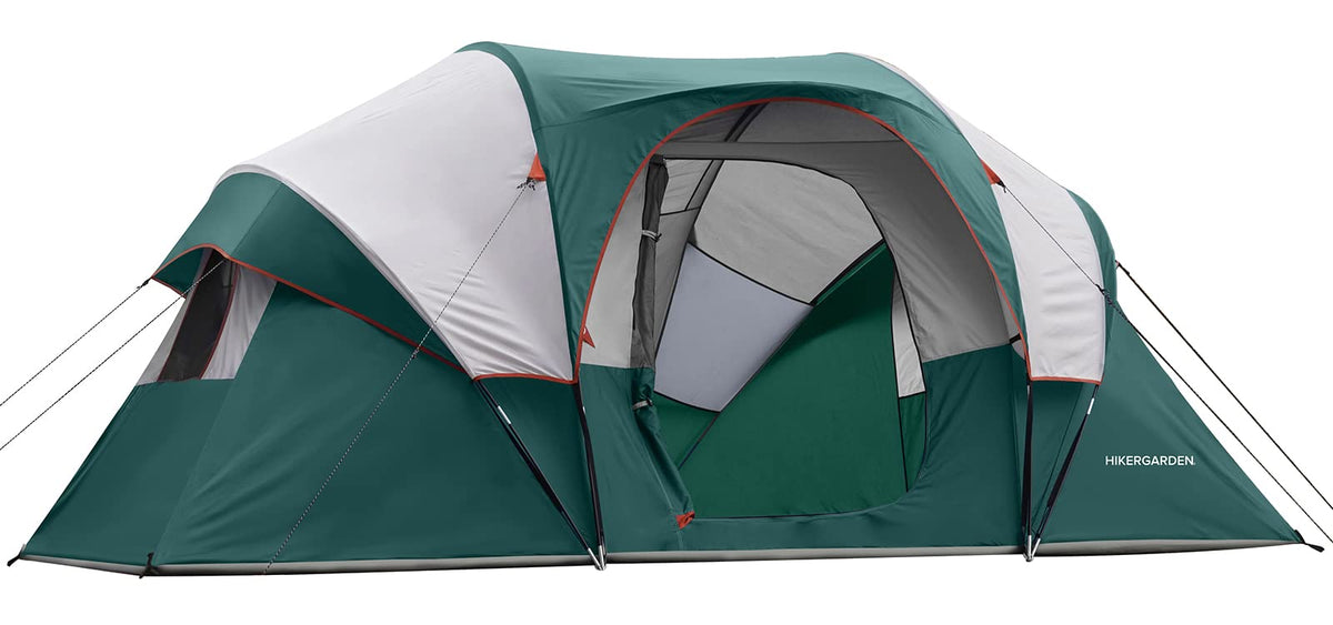 HG HIKERGARDEN 10-person tent floor plan highlights roomy space for group camping.