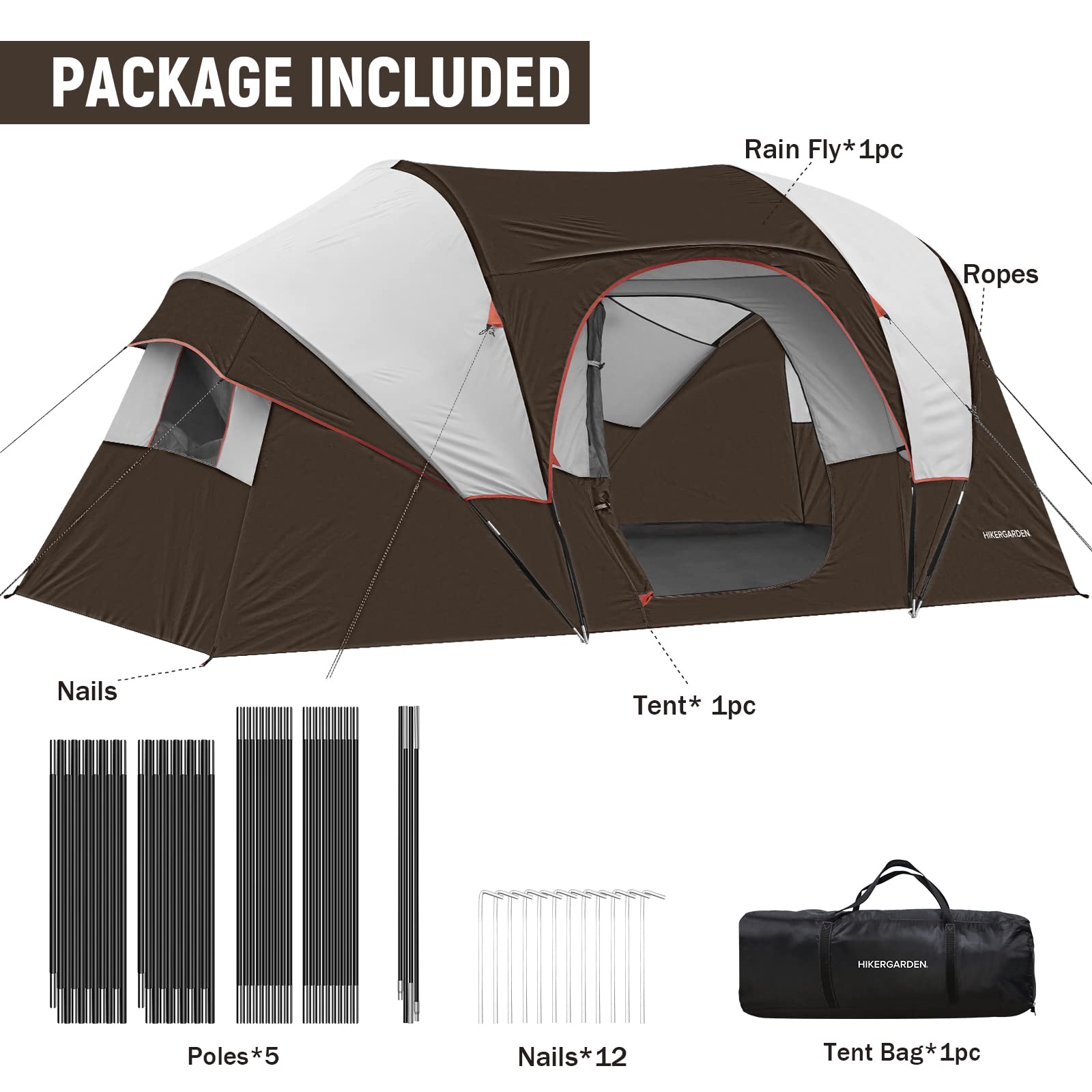 HG Hikergarden 10person tent setup-pack demonstrates quick assembly and easy transport.