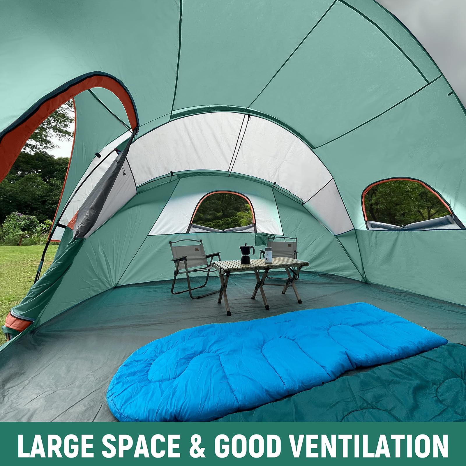 HG HIKERGARDEN 10-person tent windproof poles provide stable shelter in breezy conditions.