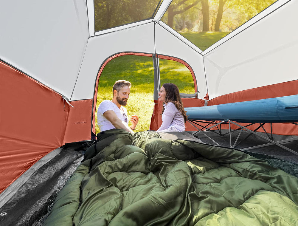 HG HIKERGARDEN 6P rainfly attachment demonstrates weather protection