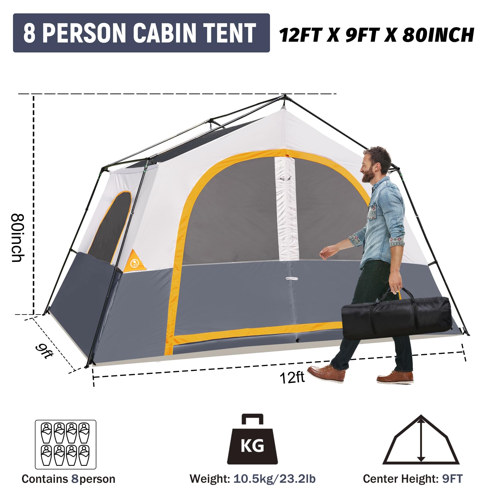 HG HIKERGARDEN 8-person tent interior with stand-up space.