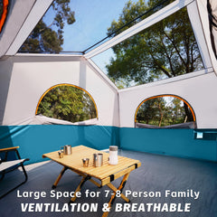 HG Hikergarden 8-person tent standing height demonstrates easy inside movement
