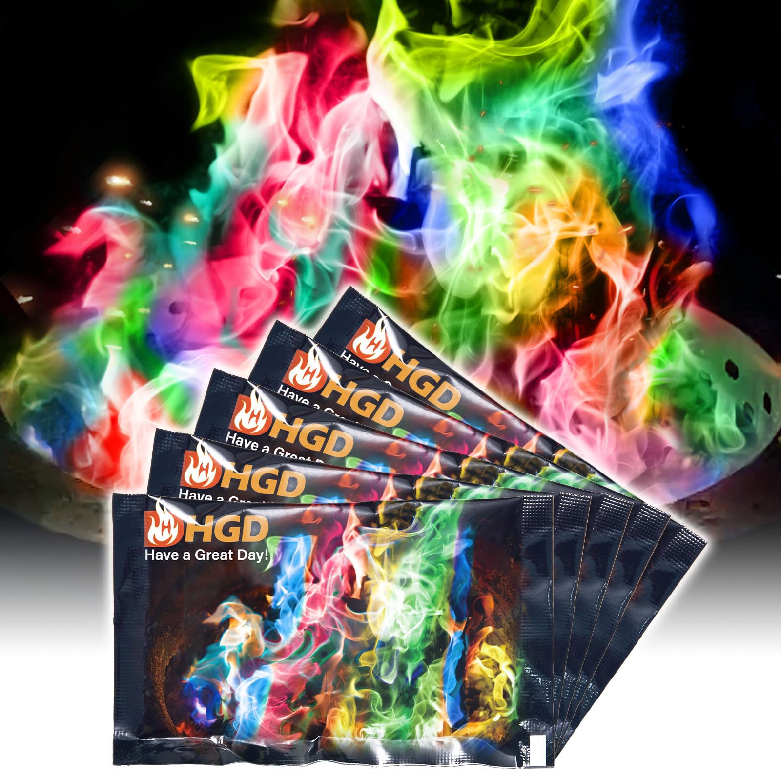 HGD magic campfire packets pour create colorful flames for outdoor gatherings.