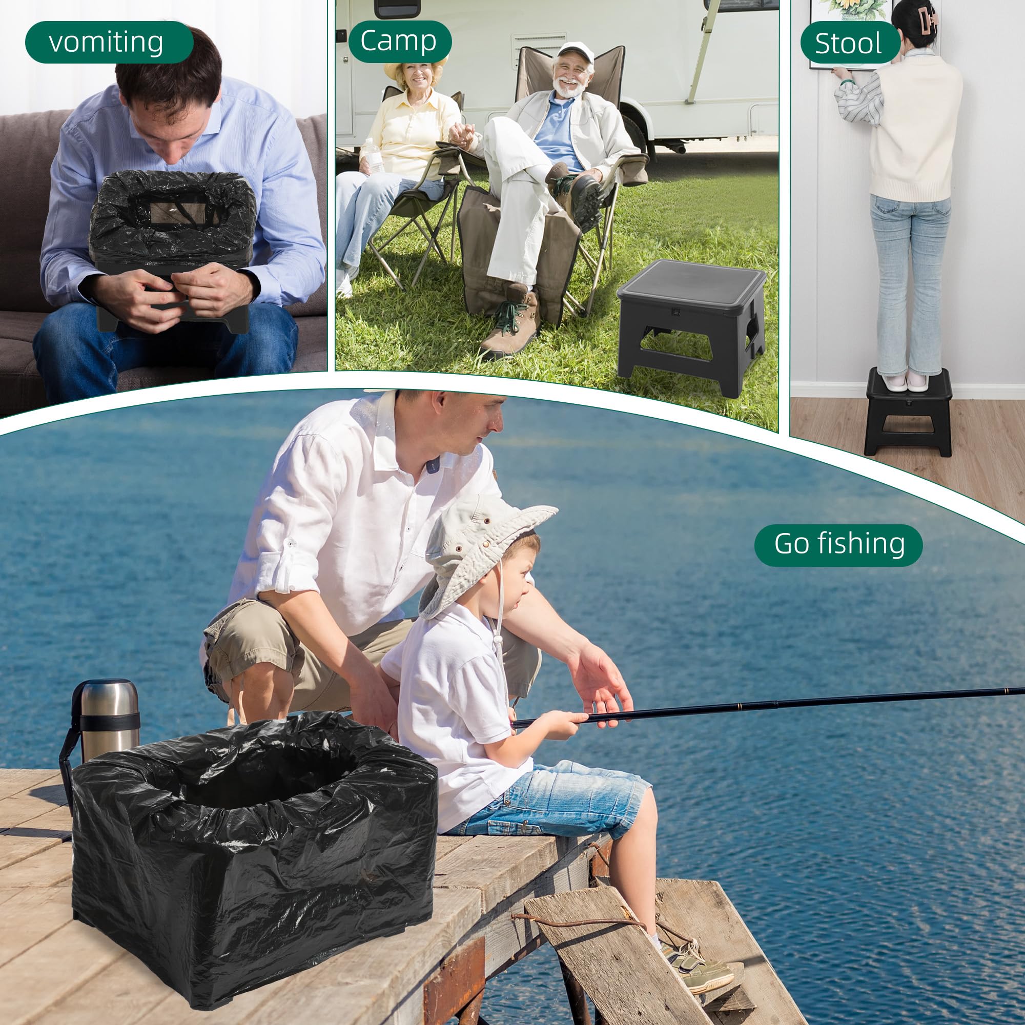 HHuanwfer collapsible toilet uses durable PP, supporting up to 300 lb