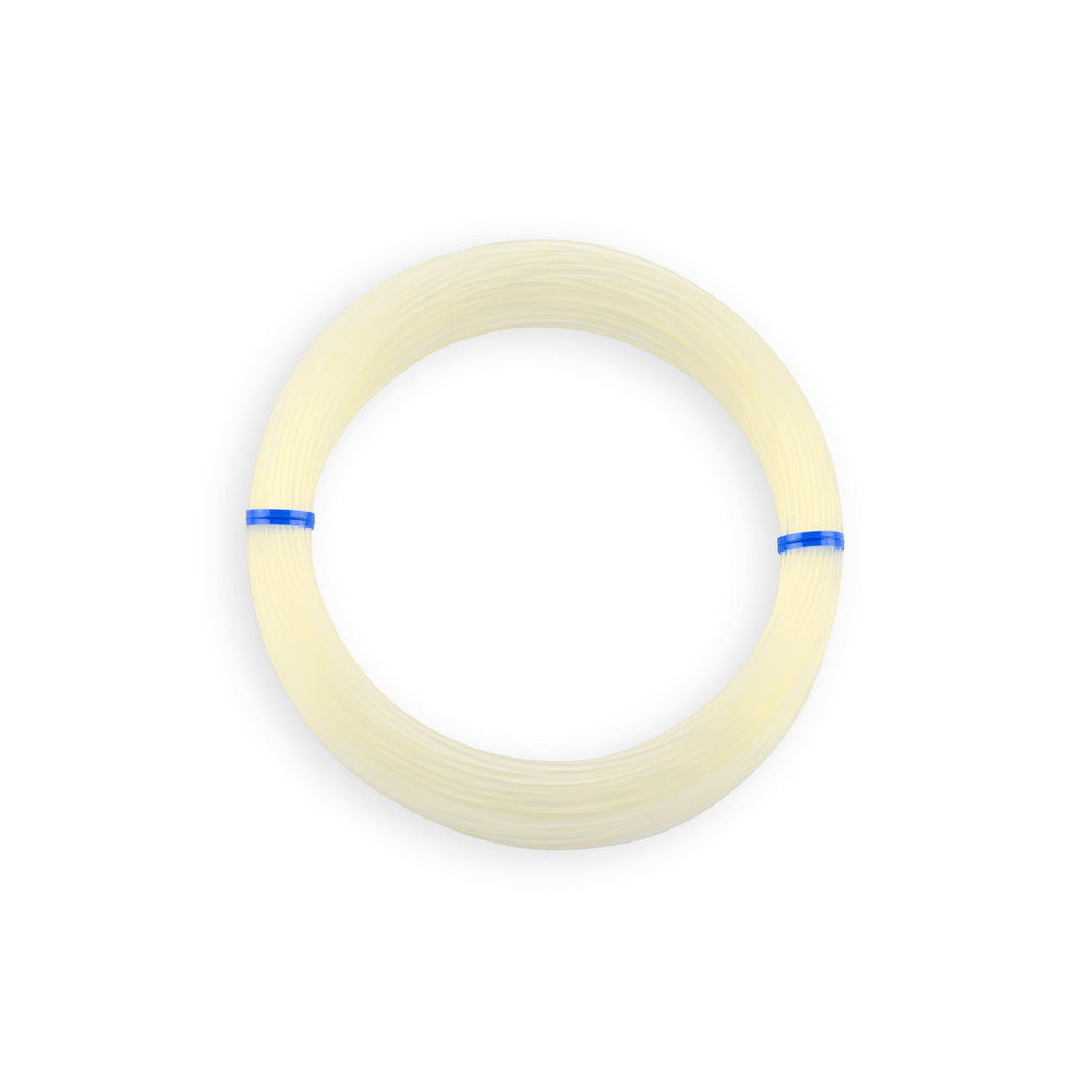 Hi-Seas fluorocarbon leader closeup demonstrates abrasion resistance for braid setups.