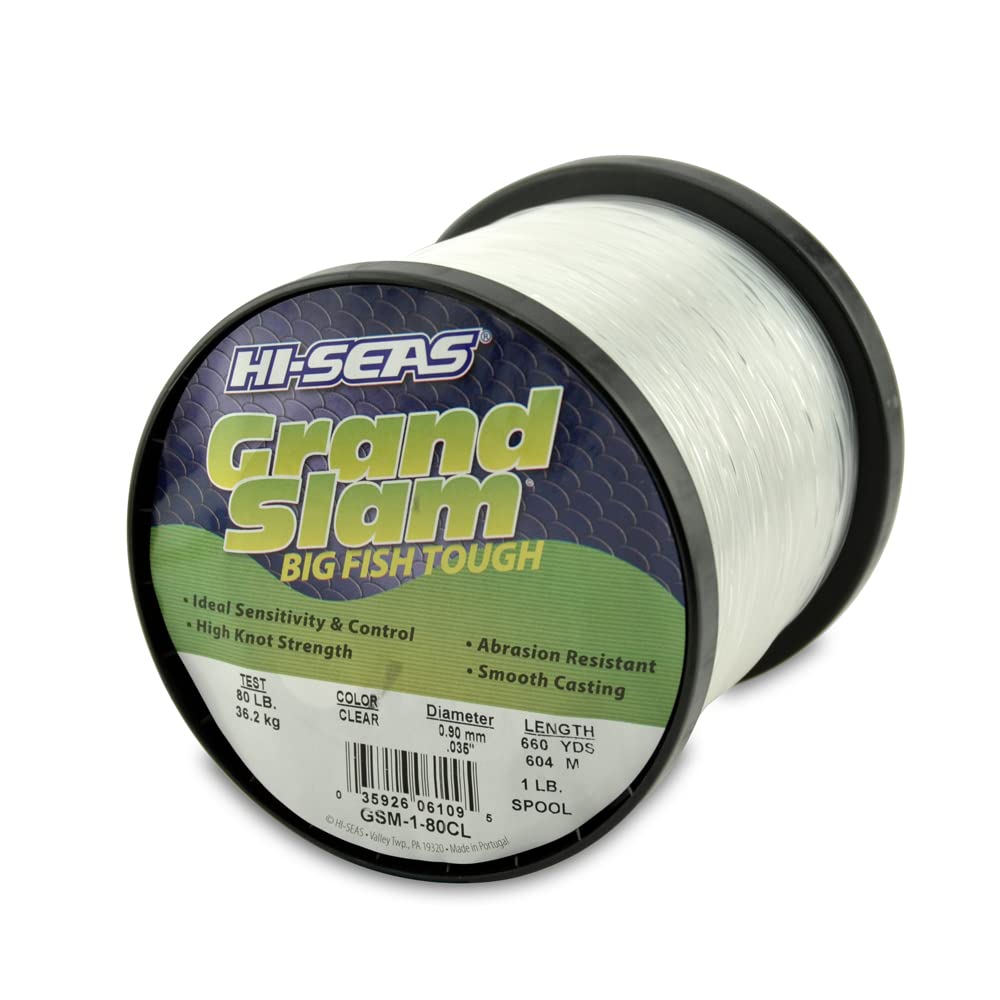 Hi-Seas Grand Slam line on a spool for smooth handling in saltwater and freshwater fishing.