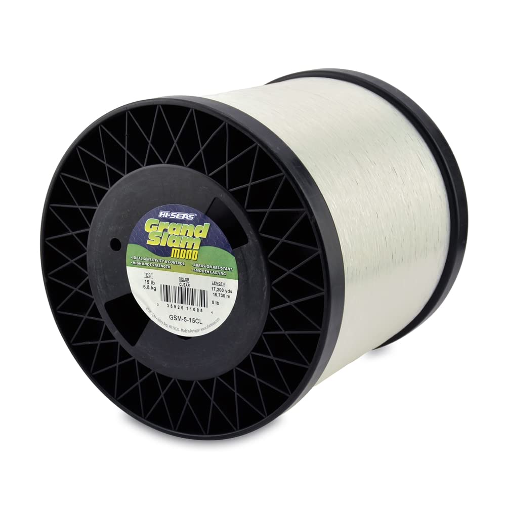 Hi-Seas Grand Slam monofilament line closeup on spool showing smooth sensitivity for better bites.