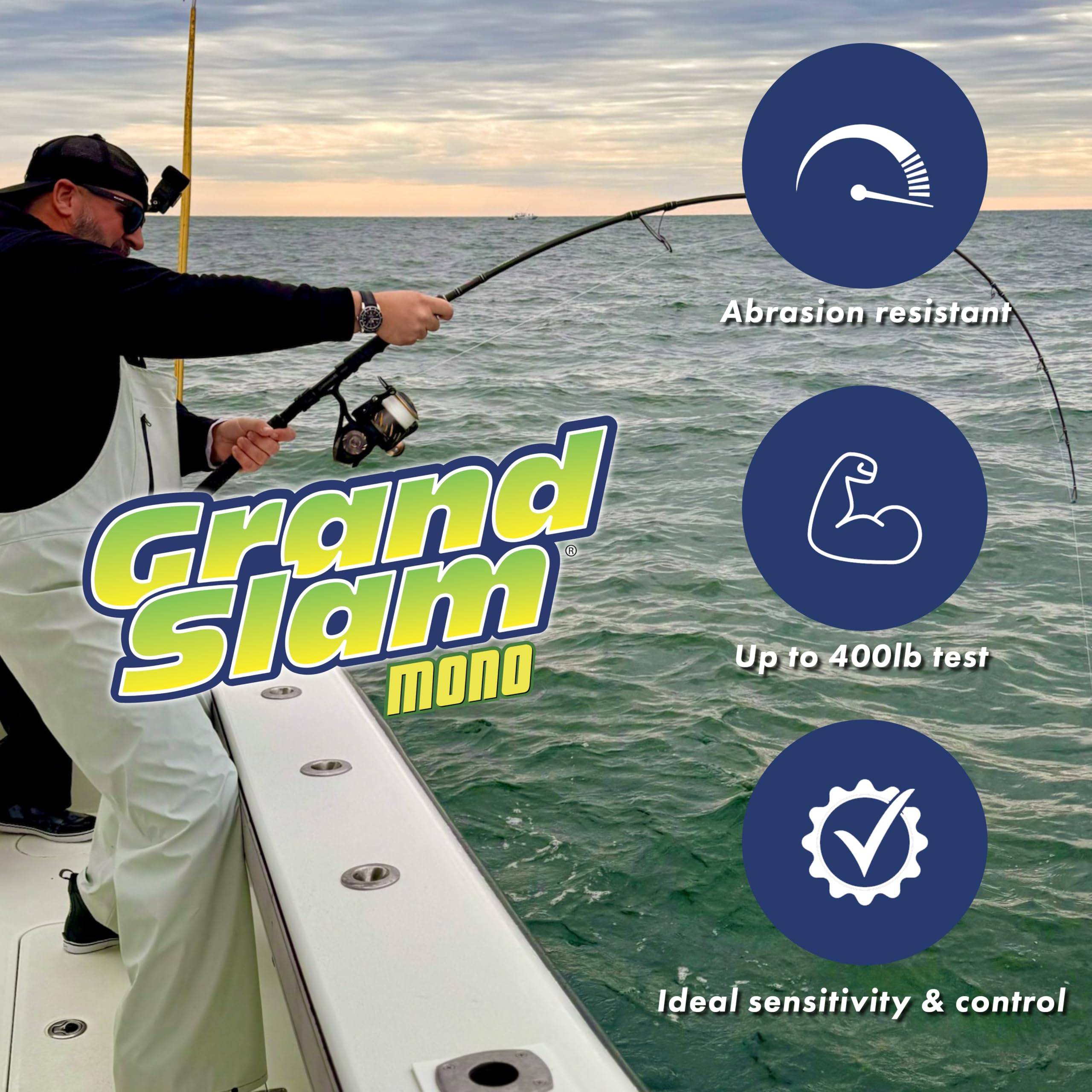 Hi-Seas Grand Slam monofilament line diameter visual highlights controlled stretch