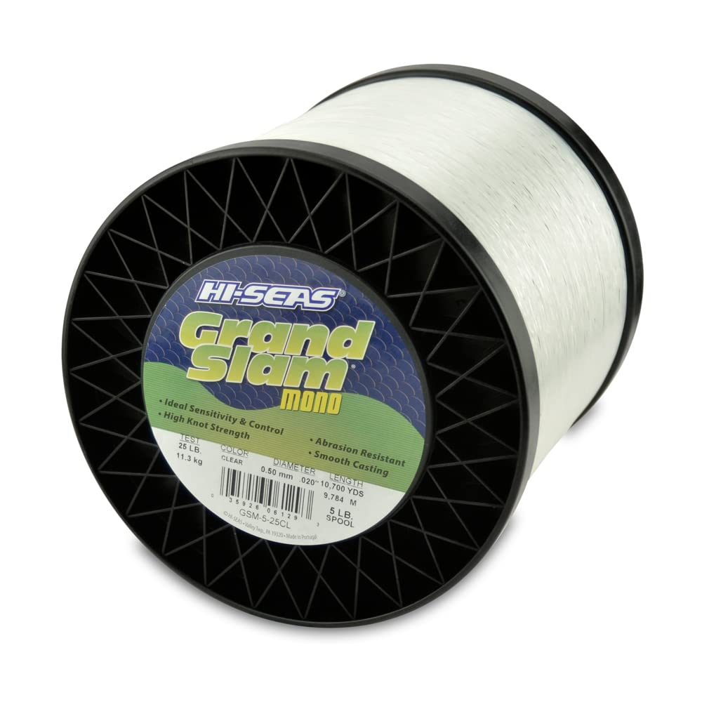 Hi-Seas Grand Slam monofilament line spool shows rugged strength for varied fishing environments