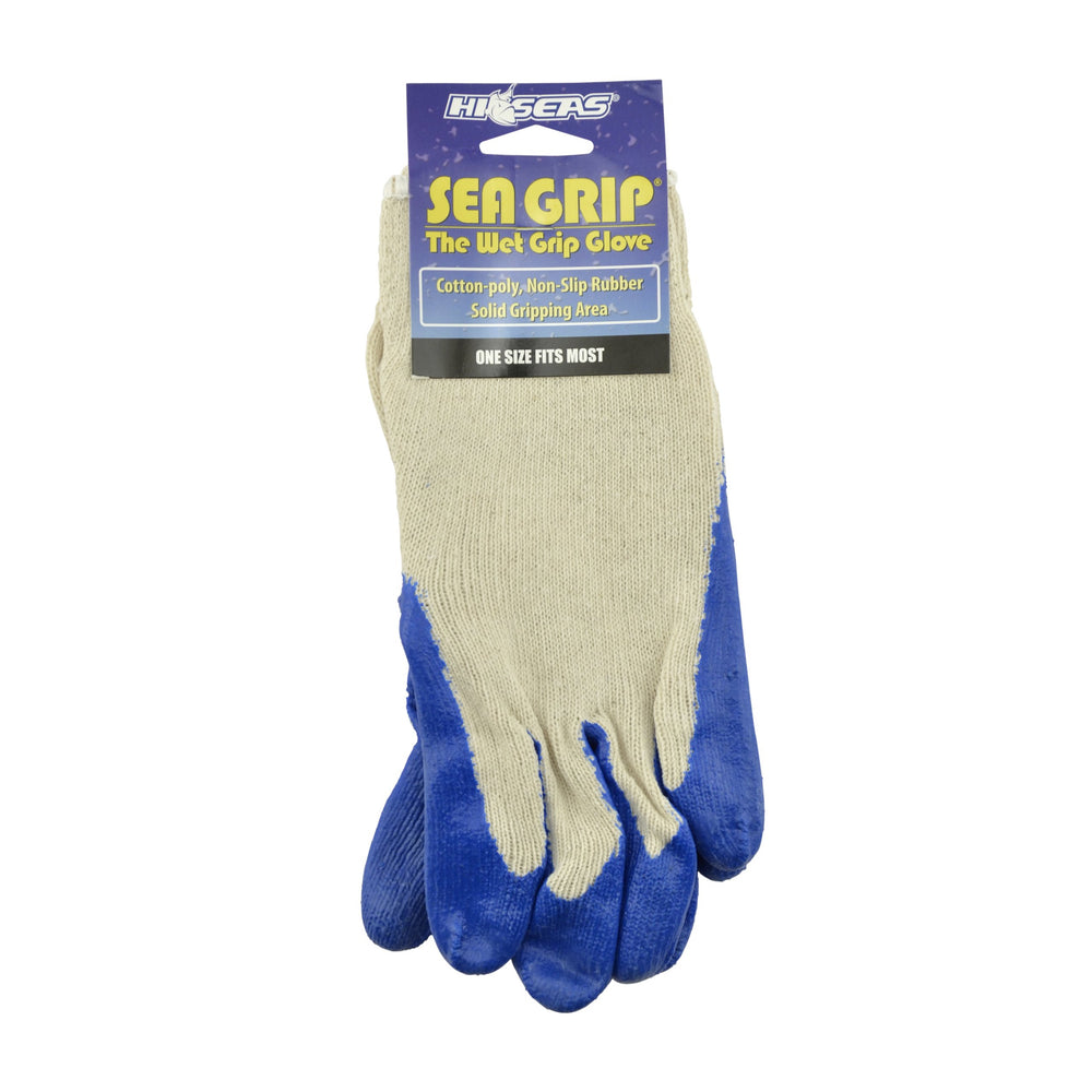 Hi-Seas Sea Grip non-slip gloves, large white-blue, provide secure grip for boating and workshop tasks