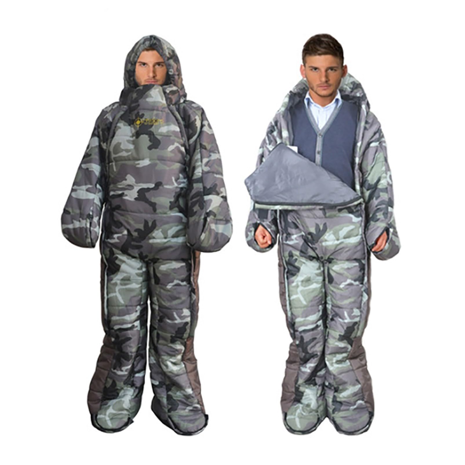 HI SUYI 72-inch wearable sleeping bag front view shows full-body warmth and freedom of movement
