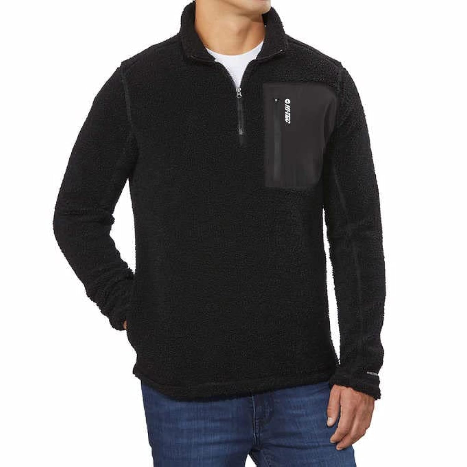 HI-TEC men’s thermo fleece quarter-zip pullover black front view, cozy warmth for chilly commutes.