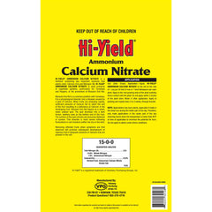 Hi-Yield ammonium calcium nitrate bag shown for convenient garden storage and use.