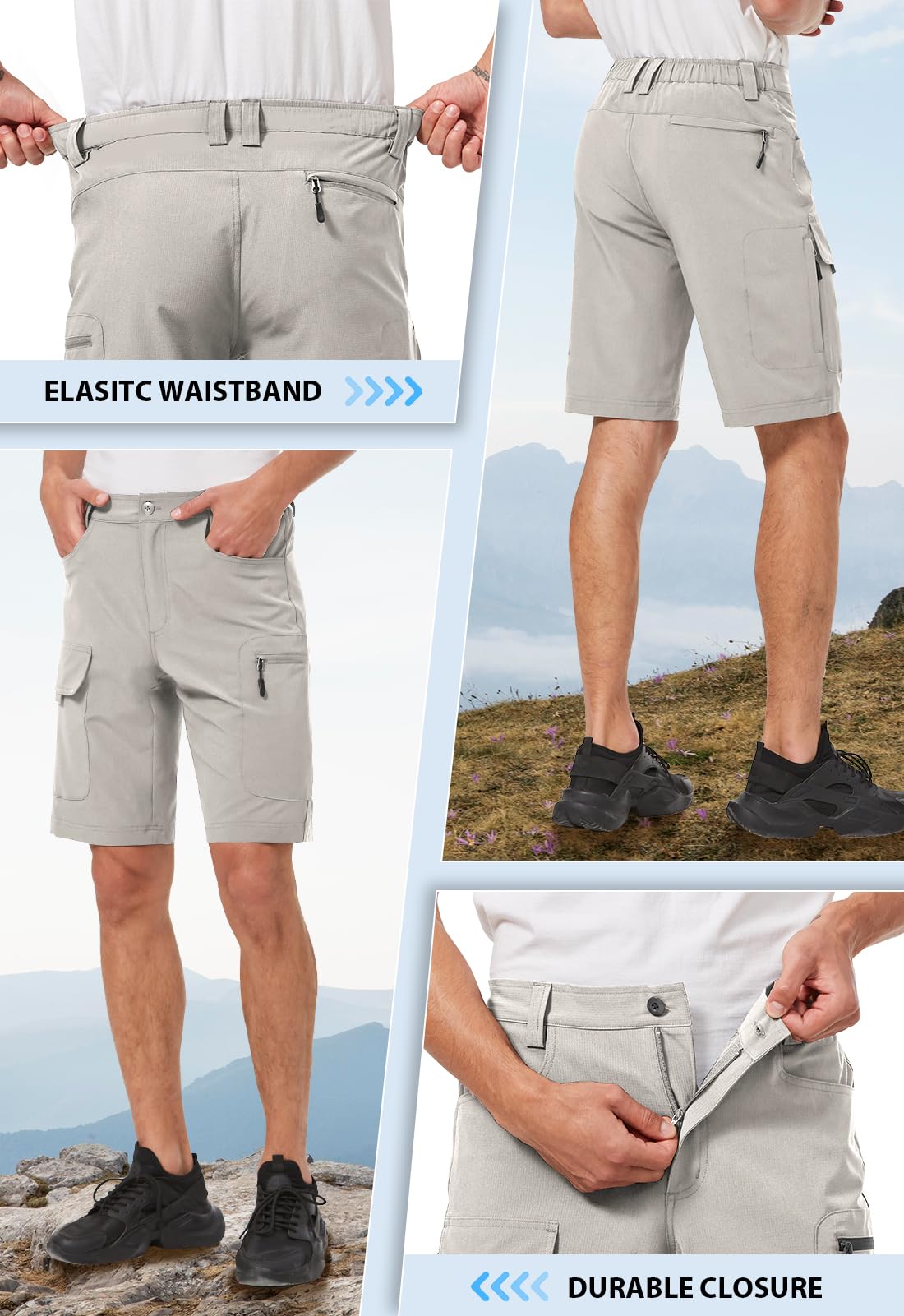 Hiauspor men's cargo shorts six-pocket layout for essentials.