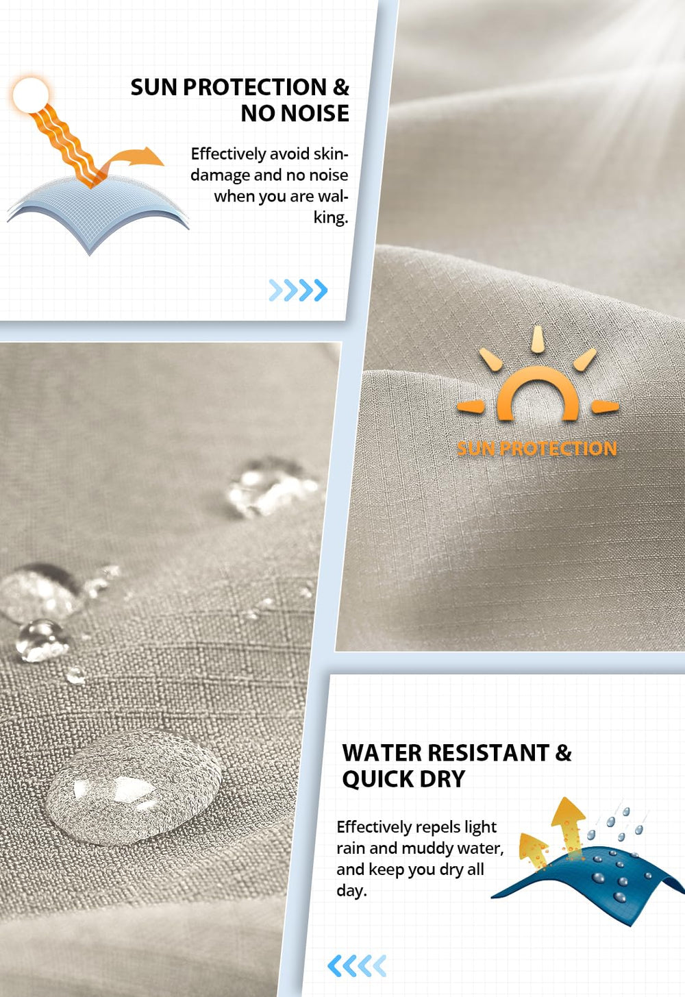 Hiauspor men's hiking cargo shorts beige 42 six-pocket layout for quick access.