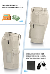Hiauspor men's hiking cargo shorts beige 46 back view with adjustable waist area