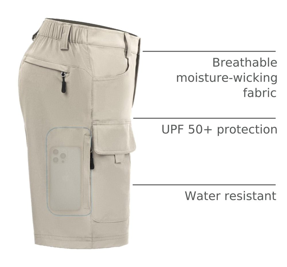 Hiauspor shorts beige quick-dry demo shows fast moisture evaporation after a splash or hike.